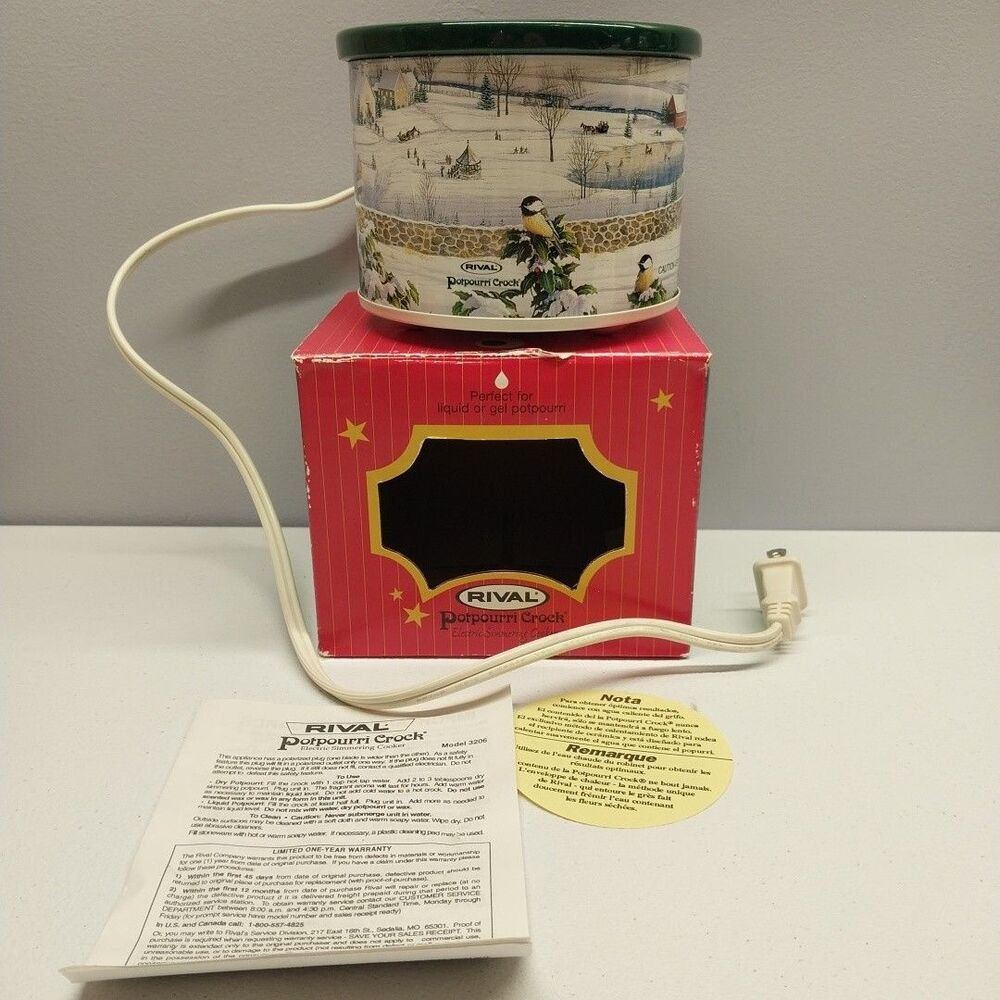 Rival Potpourri Crock Pot Winter Scene Ice Skating Village Birds Tested Works